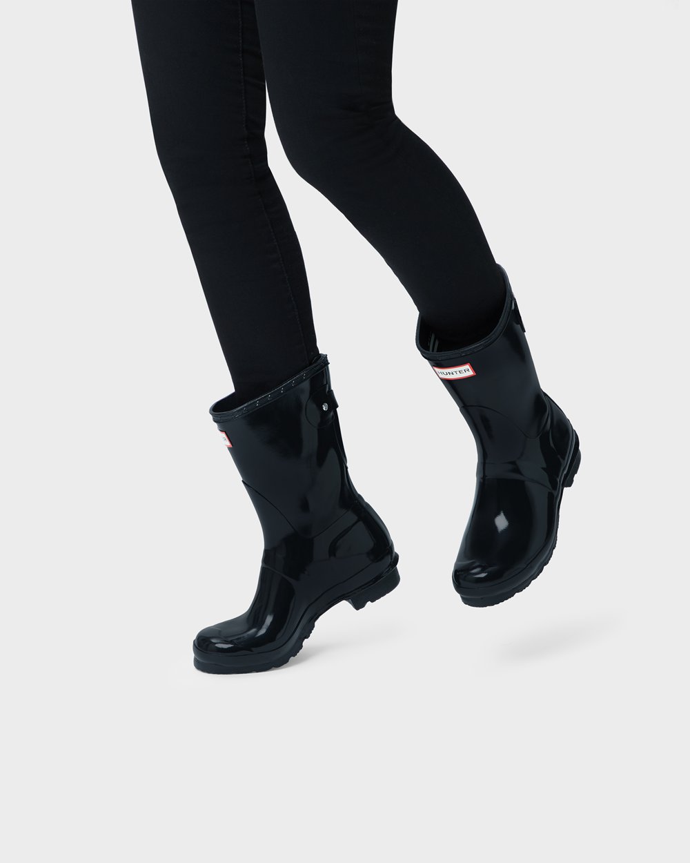 Hunter Kısa Yağmur Çizmesi Bayan Siyah - Original Back Adjustable Gloss - Türkiye FL4239860